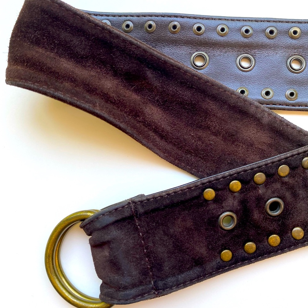 VINTAGE suede & brass ring buckle belt